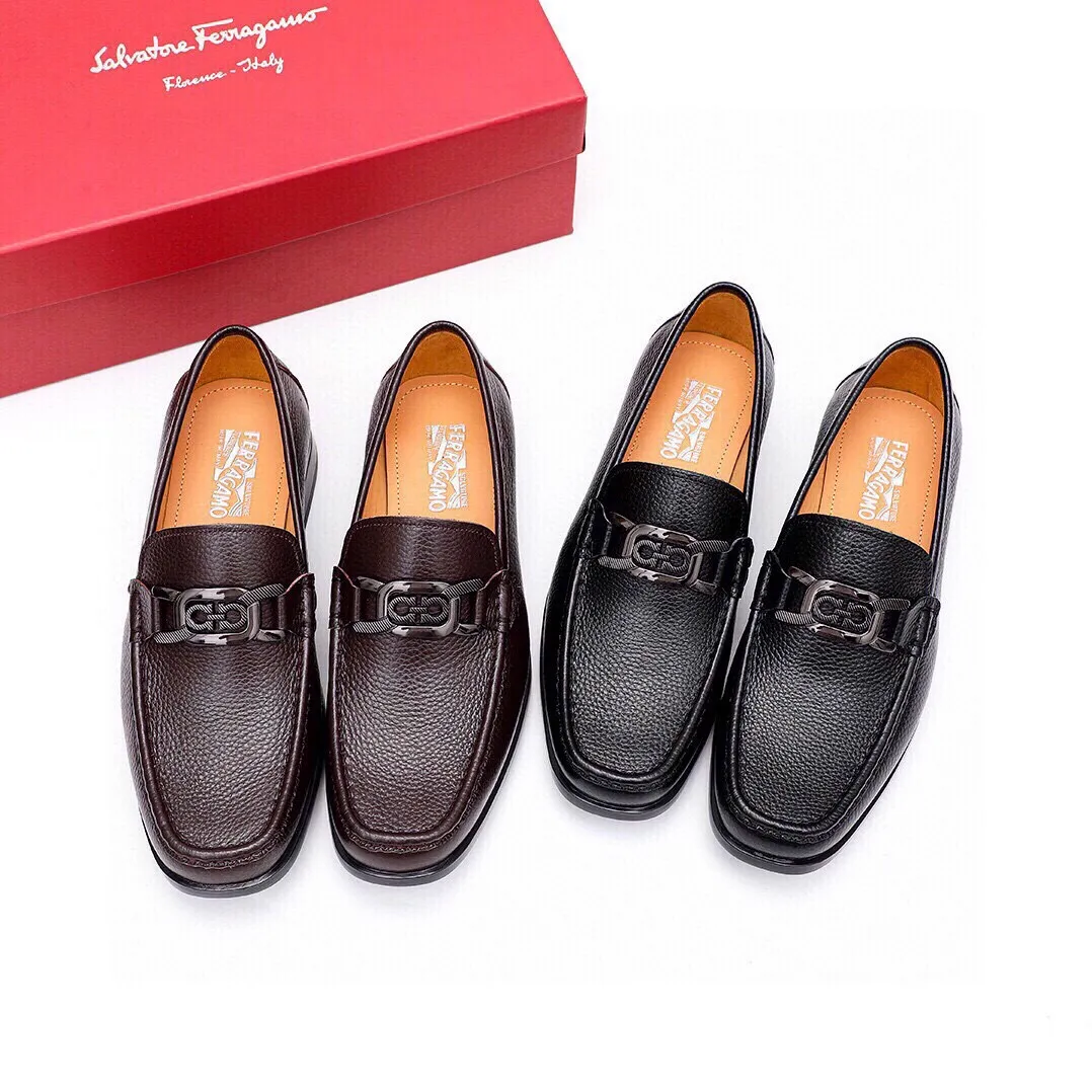 Men's shoes 💰520 💐[Ferragamo/Ferragamo] New 🐲Ferragamo* Ferragamo classic formal leather shoes! It uses imported first-layer pebbled cowhide leather upper + luxurious hardware buckle, and the inner first-layer comfortable cowhide leather lining! Original rubber outsole! Code number 38-44 (45🉑️customized)
